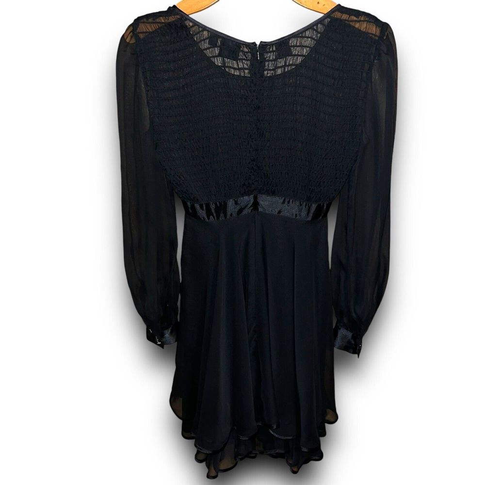 Jessica by Christopher Lai Size 2 Long Sleeve Flare Mesh Little Black Dress Goth - Picture 7 of 10